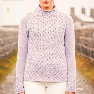 Lavender Skyline Grey Wool Cashmere Cable Knit Trellis Sweater Brand New w/Tags